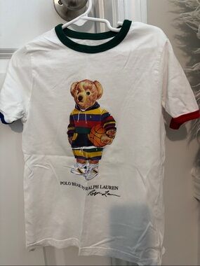 Ralph Lauren Kids White Polo Bear Basketball Graphic Tee